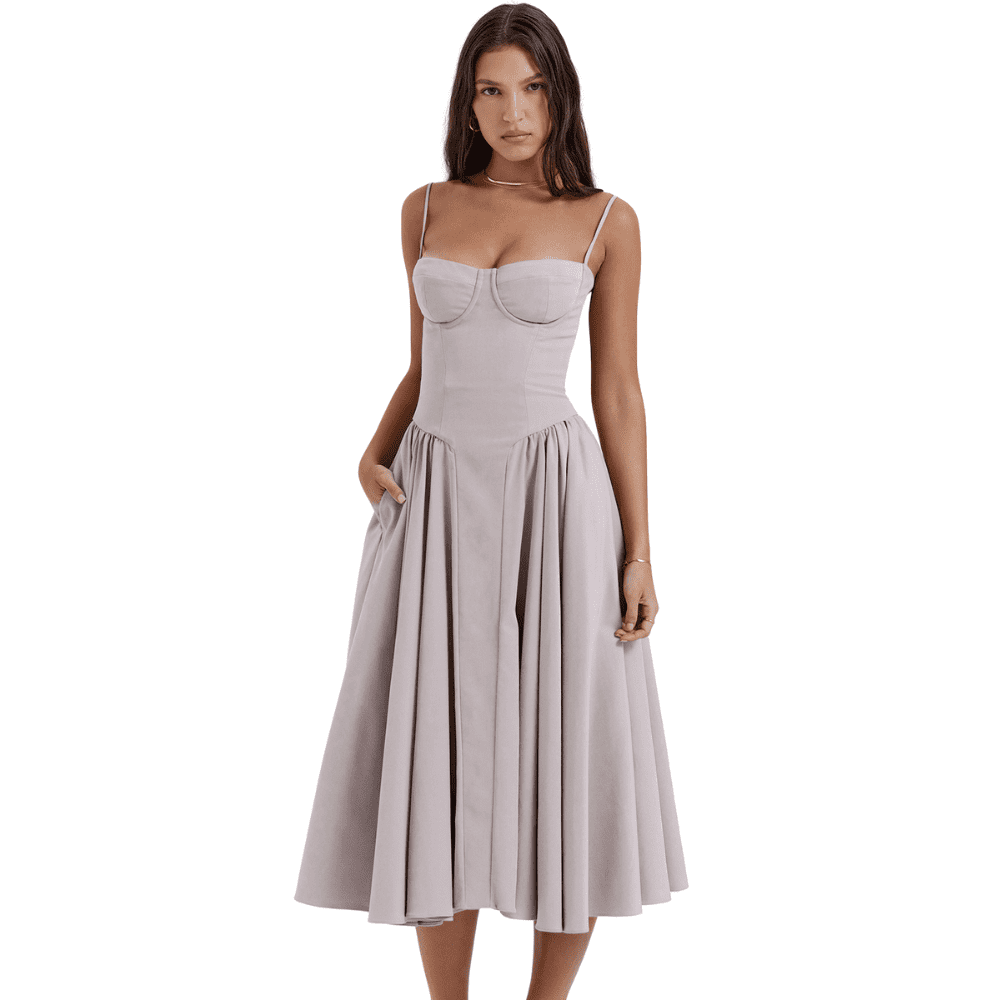 Vestido Longo Liso com Decote