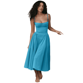 Vestido Longo Liso com Decote