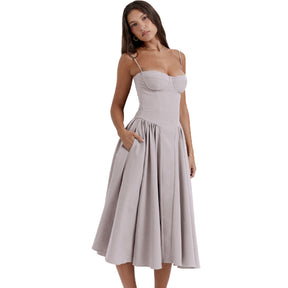 Vestido Longo Liso com Decote