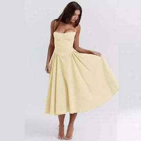 Vestido Longo Liso com Decote