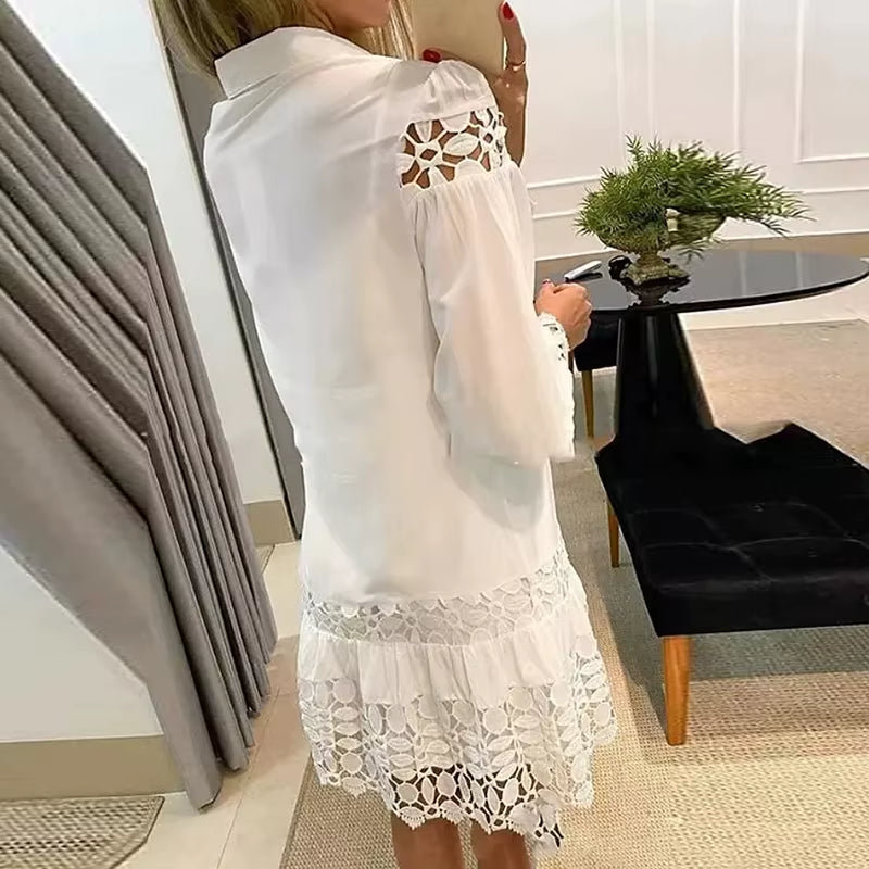 Vestido Curto Com Manga em Laise