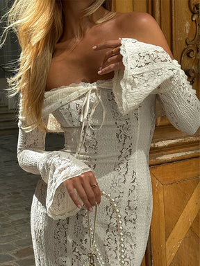 Vestido Branco de Ombro a Ombro com Renda