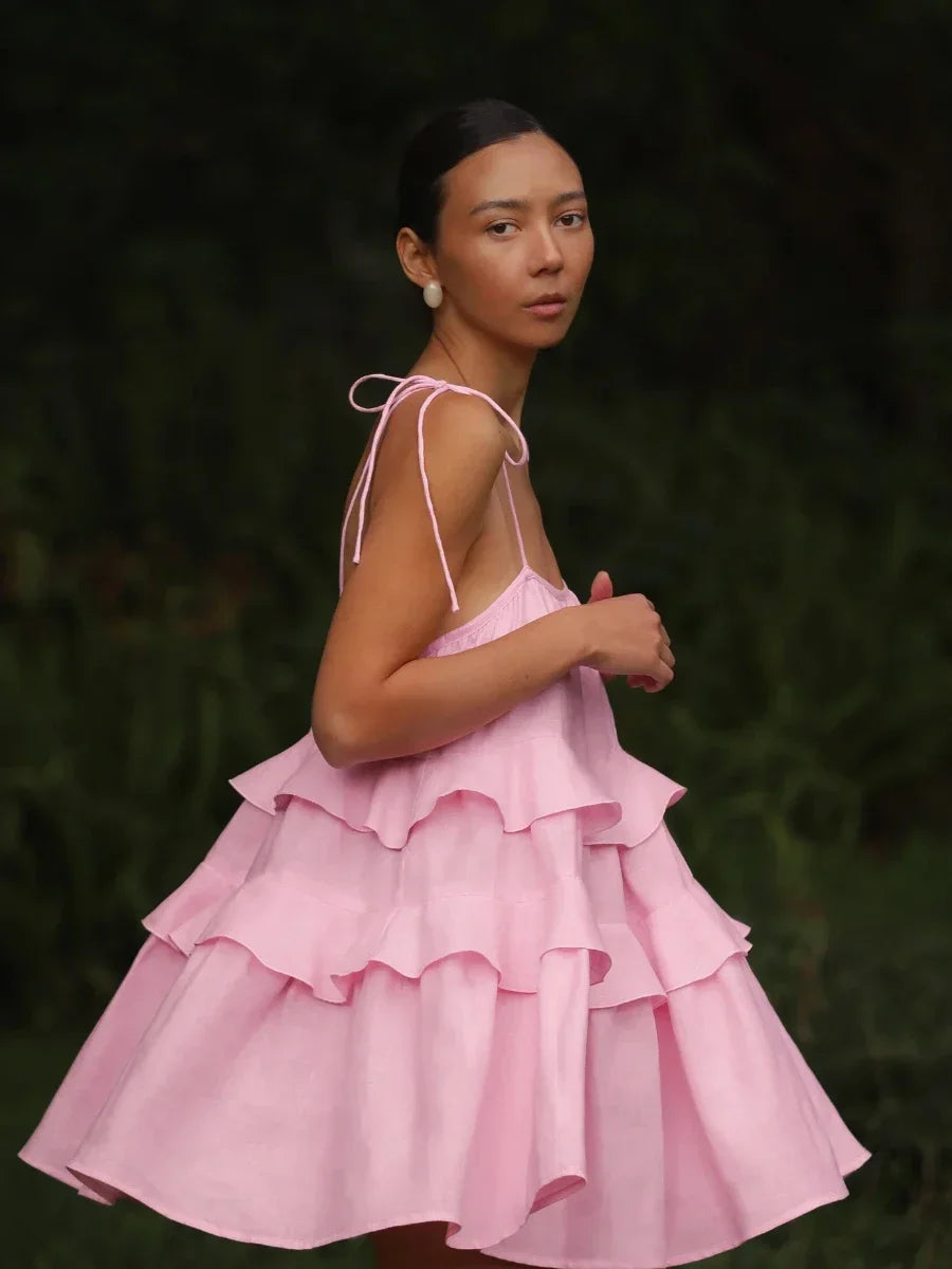 Vestido Curto Com Alças Finas em Algodão