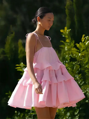 Vestido Curto Com Alças Finas em Algodão