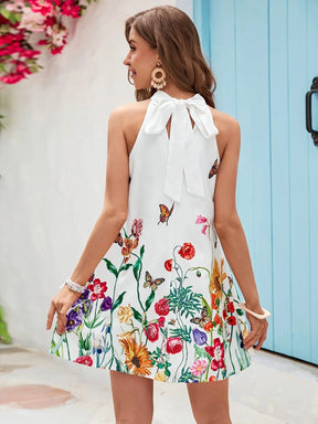 Vestido Curto Branco Estampado