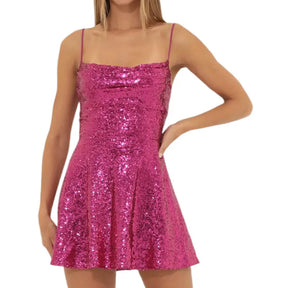 Vestido Curto Brilhoso com Alças Finas
