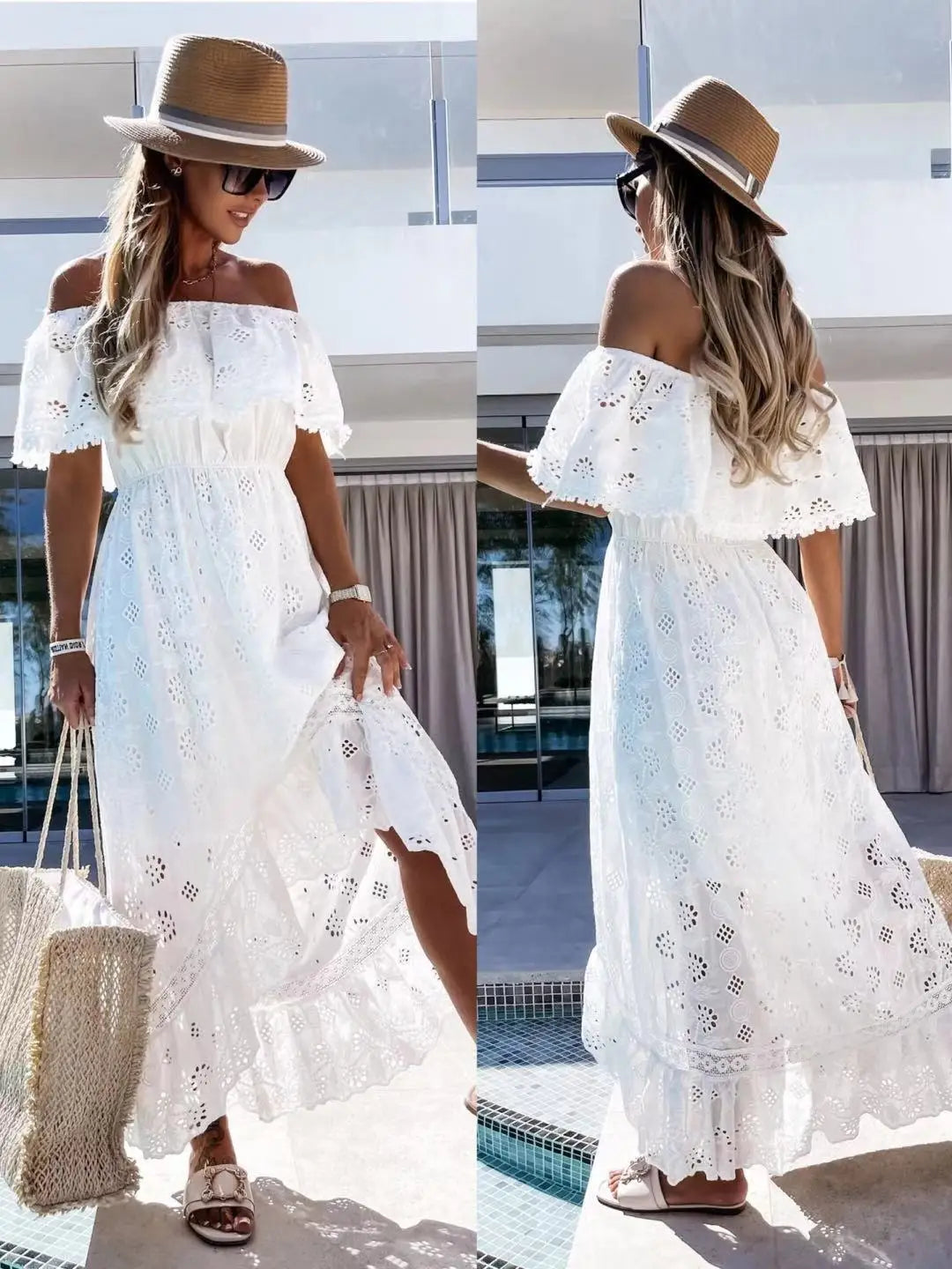 Vestido Longo Boho Branco com Renda e Bordado