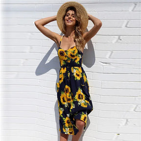 Vestido Boho Floral Midi com Botões e Costas Abertas