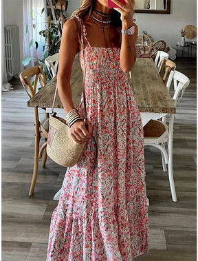 Vestido Longo Floral com Estampa e Decote