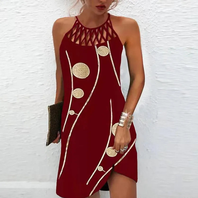 Vestido Curto com Estampa e Decote Trançado