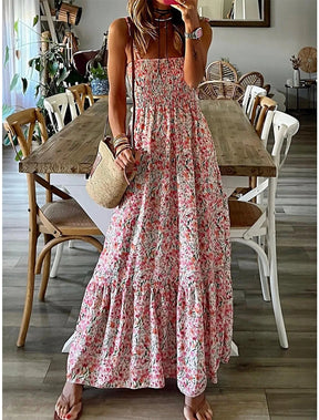 Vestido Longo Floral com Estampa e Decote