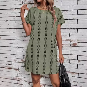 Vestido Casual Estampado com Mangas