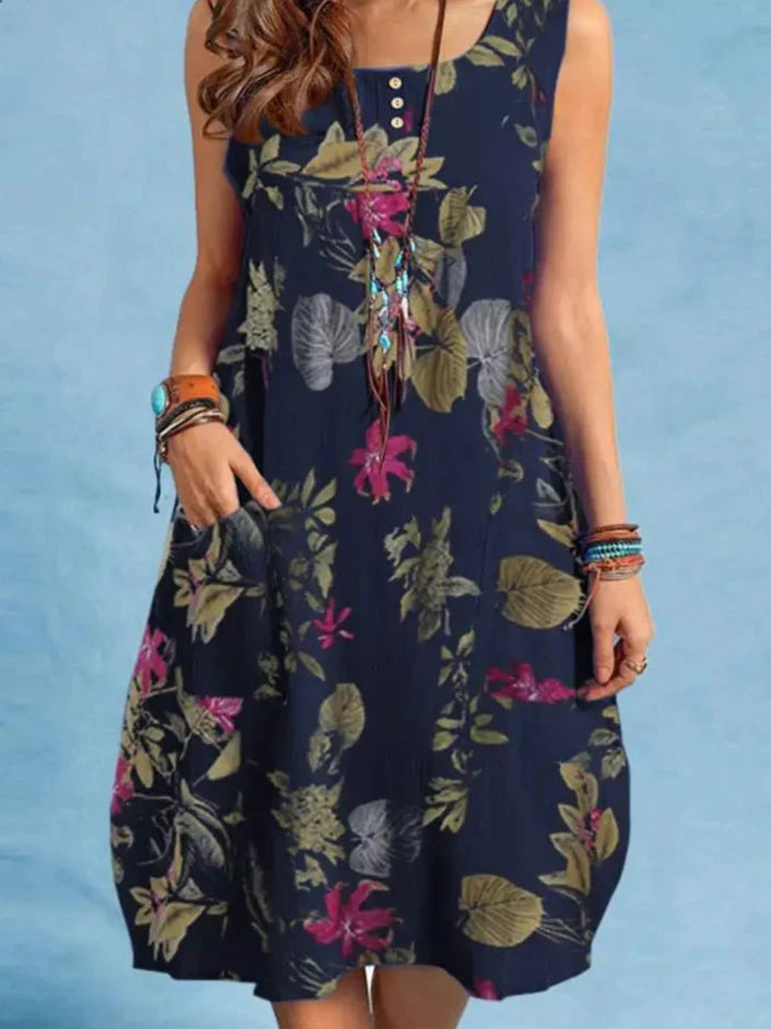 Vestido Curto Com Botões Floral de Verão