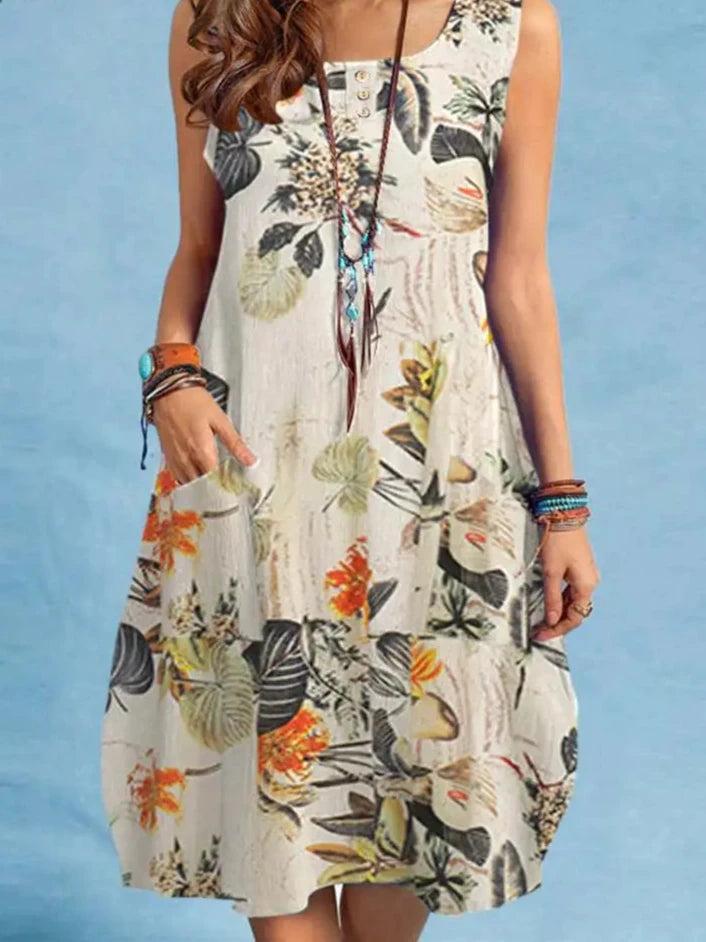 Vestido Curto Com Botões Floral de Verão