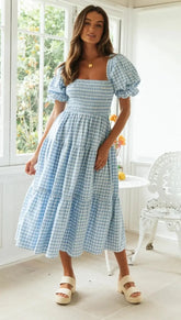Vestido Curto de Verão com Mangas Bufantes Curtas